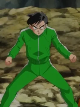 Front fighting stance of Dragon Ball Z Gohan Green Tracksuit with matching green set
