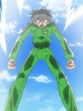 Full damaged front view of Dragon Ball Z Gohan Green Tracksuit with green jacket and trousers