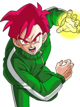 Dragon Ball Z Gohan Green Tracksuit shown in red hair action view with green jacket detail