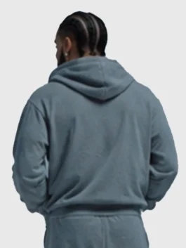 Drake Janice STFU Tracksuit back view in clean grey fleece with rib knitted hem and Drake's bold Janice STFU music-inspired streetwear everyday silhouette.
