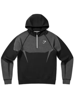 Gymshark Onyx 5.0 Seamless Hoodie in clean grey premium fabric with a hooded collar and Gymshark's sharp seamless half zip athletic everyday presence.