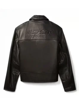 Jung Kook Calvin Klein Black Leather Jacket back view in sleek black premium leather with a clean structured shirt collar and Jung Kook's bold CK presence.