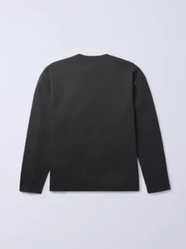 Jung Kook Calvin Klein Racing Stripe Shirt back view in sleek black fleece with bold racing stripe detailing and a clean structured round neck everyday silhouette.