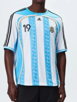 Classic blue and white Adidas x Kith Lionel Messi Football Jersey blending football heritage with Kith streetwear culture