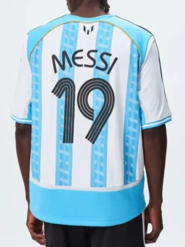 Back view of the blue and white Adidas x Kith Lionel Messi Football Jersey from the celebrated Kith and Adidas drop