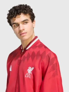 LFC Adidas 26/27 Stadium Track Jacket track top edition in rich maroon polyester with a rib knitted collar and Liverpool FC's bold 26/27 stadium athletic build.
