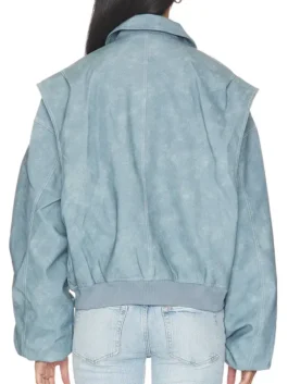 Lioness Vista Bomber Jacket blue back view showcasing professional texture and luxury knit details.