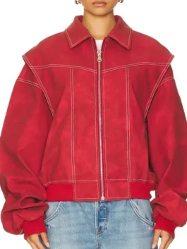 Lioness Vista Bomber Jacket showcasing professional suede grain and luxury hardware finish.
