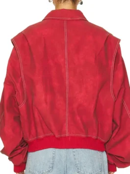Lioness Vista Bomber Jacket back view highlighting professional panel tailoring and luxury rib knitted hem.