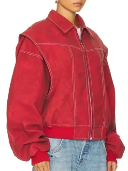 Lioness Vista Bomber Jacket in professional red vegan suede with a luxury tailored finish.
