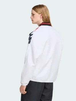 Manchester United Adidas Stadium Track Jacket unisex edition in bold polyester with a rib knitted collar and Manchester United's sharp stadium track everyday build.