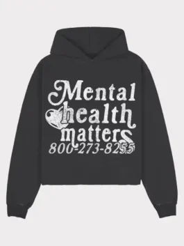 Mental Health Matters Hoodie in sleek black fleece with a hooded collar and a bold clean pullover everyday awareness-inspired streetwear silhouette throughout.
