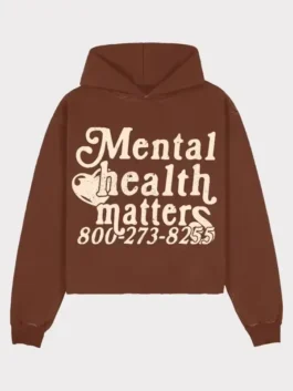Mental Health Matters Hoodie in warm brown fleece with a hooded collar and a clean relaxed pullover everyday awareness-inspired everyday streetwear build.