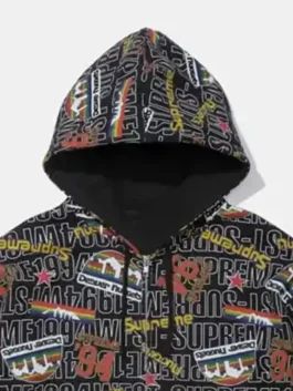 Supreme x Mitchell & Ness Nuggets Black Hoodie in bold black fleece with striking Denver Nuggets text print and Supreme's iconic zip-up hooded collab build.