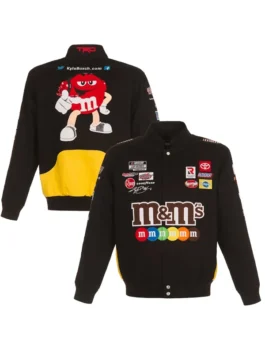 Nascar M&Ms Kyle Busch JH Design Black Jacket featuring professional snap tab button closure and luxury black finish.