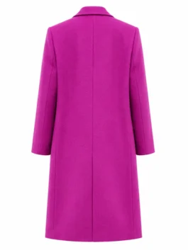 NYC 2026 Sarah Pidgeon Purple Coat back view in rich purple wool with a clean structured lapel collar silhouette and a polished refined everyday outerwear finish.