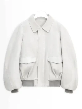 NYC 2026 Sarah Pidgeon White Wool Jacket front view in crisp white wool with a shirt collar and Sarah Pidgeon's sharp NYC 2026 on-court presence.