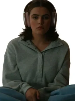 Off Campus Ella Bright Grey Sweatshirt in soft grey fleece with a shirt style collar, half button closure and Ella Bright's relaxed Off Campus everyday presence.