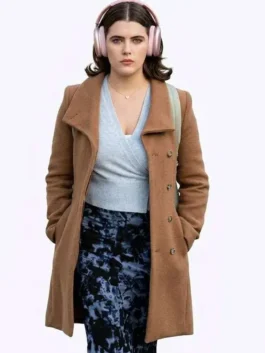 Off Campus Hannah Wells Brown Wool Coat highlighting professional pocket alignment and luxury long full length sleeves.