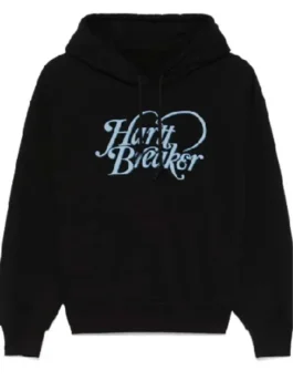Off Campus Jules Logan Black Hoodie front view highlighting professional kangaroo pockets and luxury relaxed build.