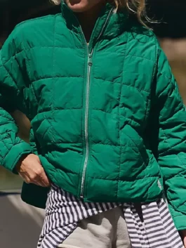 Pippa Packable Dark Green Puffer Jacket in rich dark green parachute with a stand up collar, zipper closure and a clean slim packable everyday puffer build.