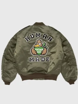 Pokemon x Human Made Satin Bomber Jacket back view highlighting professional embroidery and luxury hem.