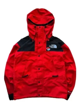 Pokemon x The North Face Mountain Jacket in bold polyester with a hooded collar, button closure and the iconic Pokémon x The North Face collab mountain everyday build.