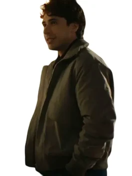 Riley Davis Off Campus Bomber Jacket in rich green cotton with a shirt collar, rib knitted cuffs and Riley Davis's bold commanding Off Campus everyday presence.
