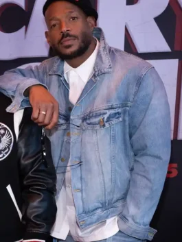 Scary Movie 6 Event Marlon Wayans Denim Jacket front view in bold blue denim with a shirt collar and Marlon Wayans's sharp Scary Movie 6 everyday presence.