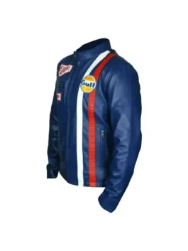 Steve McQueen Le Mans Gulf Racing Blue Jacket featuring professional zipper cuffs and luxury full length sleeves.