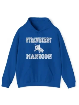 Blue Strawberry Mansion Hoodie bringing a fresh colorway to the beloved Strawberry Mansion streetwear collection