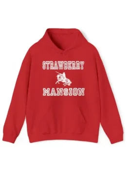 Red Strawberry Mansion Hoodie inspired by the bold street culture of Strawberry Mansion Philadelphia