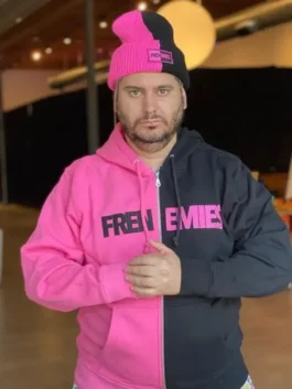 Classic black and pink Teddy Fresh Frenemies Hoodie from the celebrated Teddy Fresh x Frenemies streetwear drop