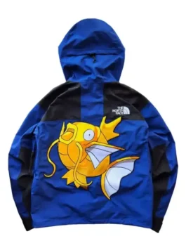 Pokemon x The North Face Mountain Jacket in bold polyester with a hooded collar, button closure and the iconic Pokémon x The North Face collab mountain build.