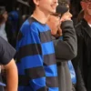 Timothee Chalamet 76ers v Knicks Sweatshirt in bold blue and black fleece with a round neck collar and Timothee's sharp effortless NBA courtside everyday presence.