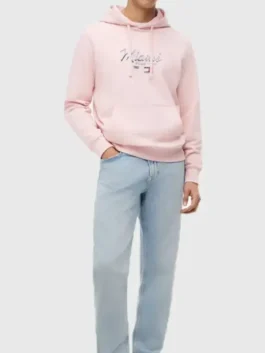 Tommy Hilfiger x Cadillac F1 Team Miami Hoodie front view featuring a professional pullover closure and luxury pink finish.