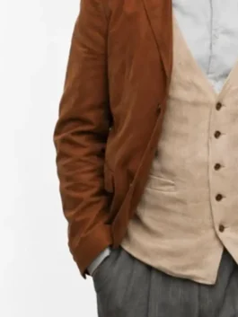 Berlin Tristan Ulloa Brown Blazer in warm brown suede with a lapel collar and Tristan Ulloa's sharp and commanding Berlin on-screen everyday presence.