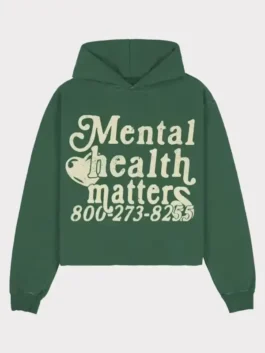 Mental Health Matters Hoodie in bold green fleece with a hooded collar and a clean pullover build that spreads awareness with everyday comfortable style.