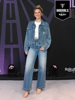 Golden State Valkyries Miela Sowah Denim Jacket in professional blue denim with a luxury shirt style collar finish.