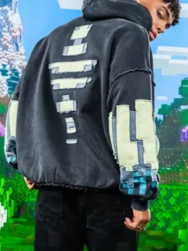 Back view of the black Very Cool x Minecraft Warden Hoodie showcasing the full Warden graphic design