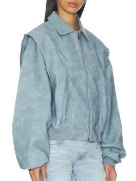 Lioness Vista Bomber Jacket highlighting professional sleeve alignment and luxury rib knitted cuffs.