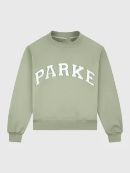 Parke Summerland Varsity Mockneck Sweatshirt in soft fleece with a round neck collar and Parke's bold Summerland varsity everyday women's presence.