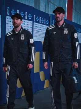 Argentina World Cup Denim Sports Jacket featuring a professional zipper closure and luxury smooth viscose lining core.