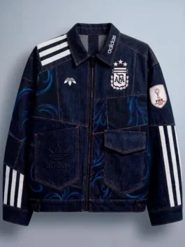 Argentina World Cup Denim Sports Jacket highlighting professional utility storage and luxury full length sleeves.