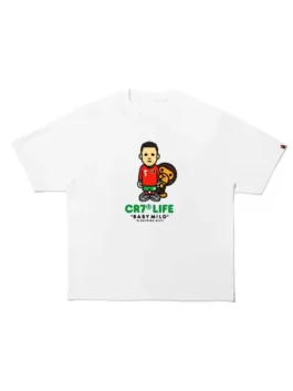 Bape X CR7 Life Baby Milo Relaxed Fit Tee in professional white polyester with a luxury round neck collar.
