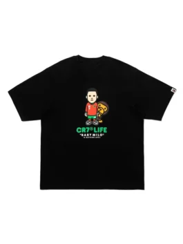 Bape X CR7 Life Baby Milo Relaxed Fit Tee front view featuring a professional pullover style and luxury half length sleeves.