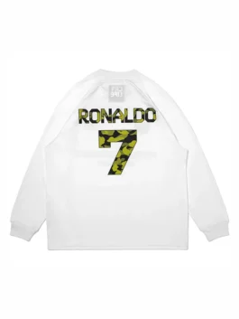 Bape X CR7 Life LS Football Jersey white edition featuring a professional pullover style and luxury full sleeves.