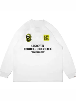Bape X CR7 Life LS Football Jersey front view highlighting professional athletic branding and luxury white knit.
