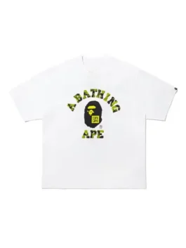 Bape X CR7 Life College Relaxed Fit Tee front view in professional white polyester with a luxury round neck collar.