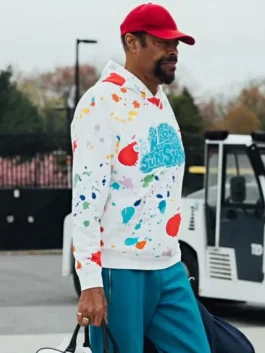 Super Mario Sunshine Hoodie side look highlighting professional tailoring geometry and luxury rib knitted cuffs.